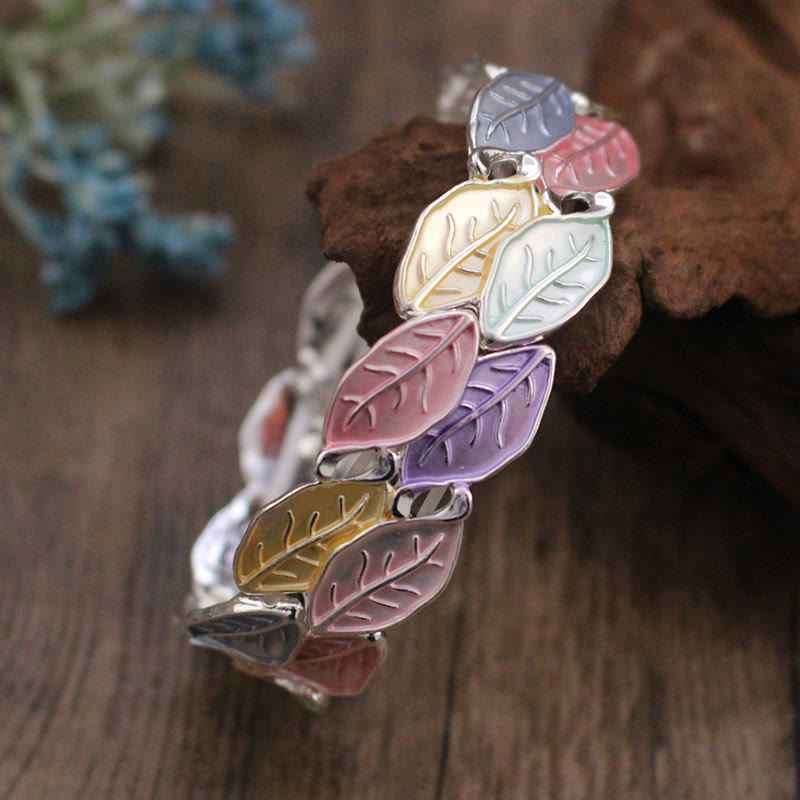 Colorful Leaves Alloy Luck Elastic Bracelet Bangle - Image 4