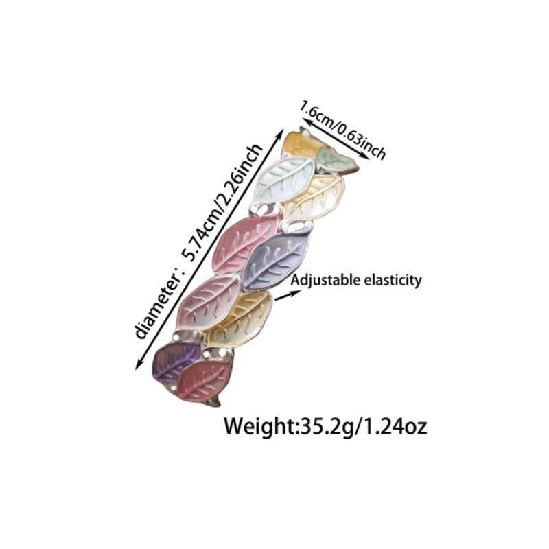 Colorful Leaves Alloy Luck Elastic Bracelet Bangle - Image 5
