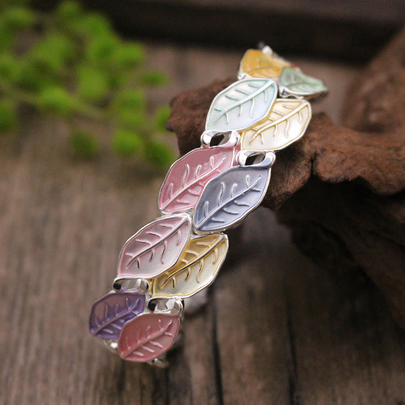 Colorful Leaves Alloy Luck Elastic Bracelet Bangle