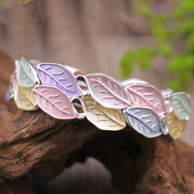 Colorful Leaves Alloy Luck Elastic Bracelet Bangle - Image 3