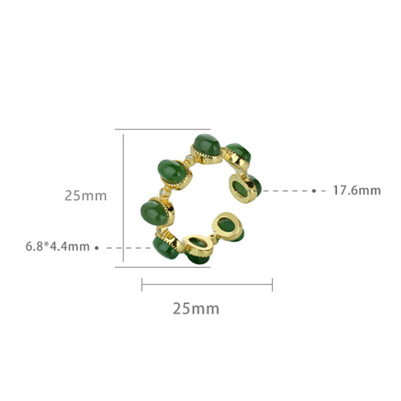 925 Sterling Silver Hetian Cyan Jade Beads Healing Adjustable Ring - Image 11