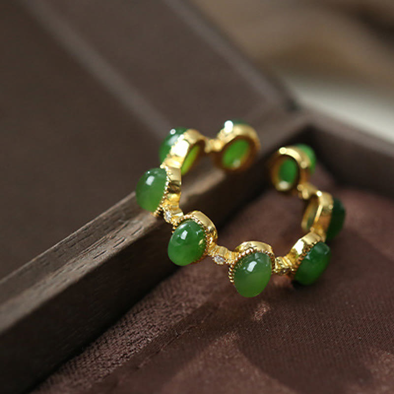 925 Sterling Silver Hetian Cyan Jade Beads Healing Adjustable Ring - Image 10