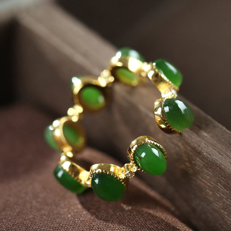 925 Sterling Silver Hetian Cyan Jade Beads Healing Adjustable Ring - Image 3