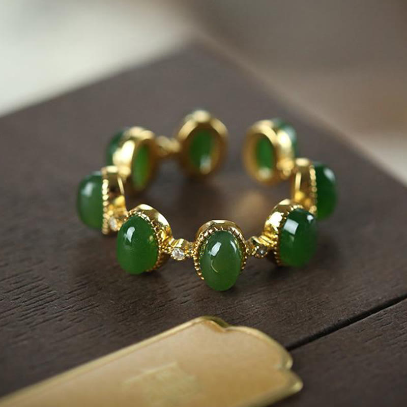 925 Sterling Silver Hetian Cyan Jade Beads Healing Adjustable Ring - Image 4