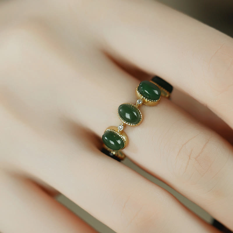 925 Sterling Silver Hetian Cyan Jade Beads Healing Adjustable Ring - Image 5