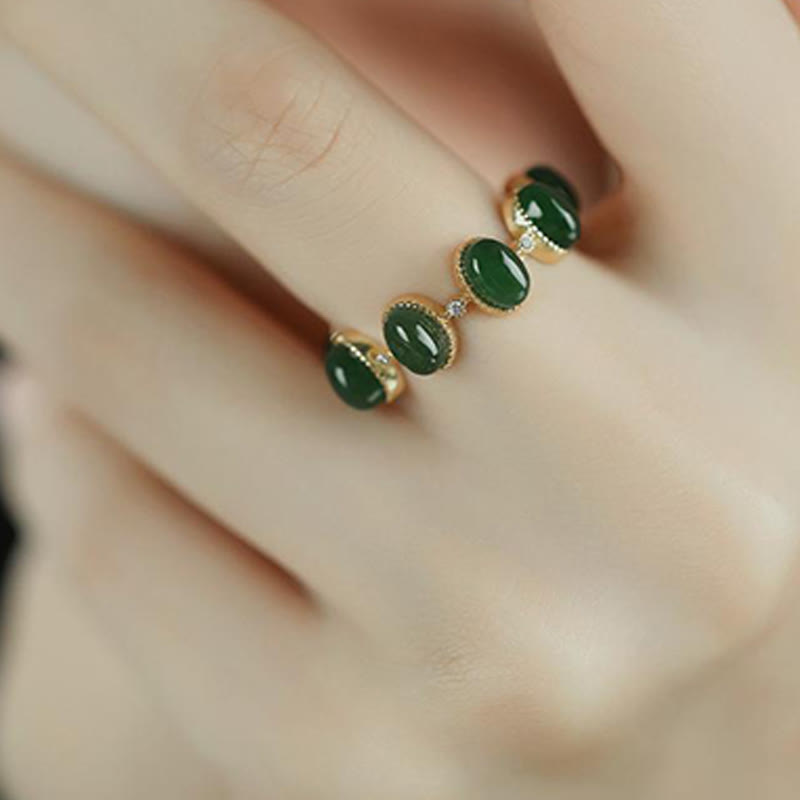 925 Sterling Silver Hetian Cyan Jade Beads Healing Adjustable Ring - Image 9