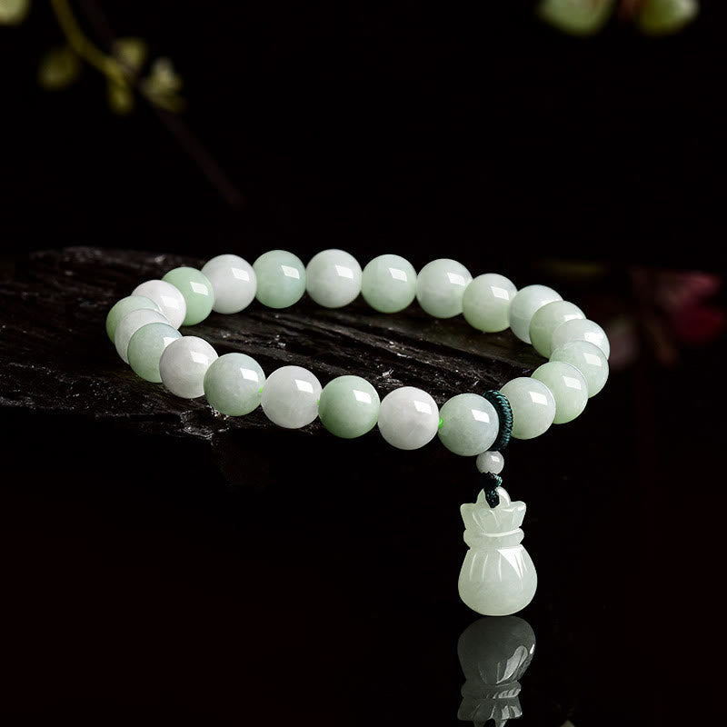Natural Jade Money Bag Charm Luck Bracelet