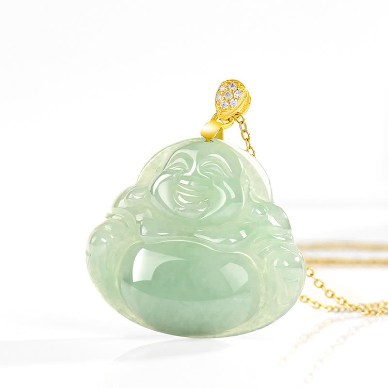 925 Sterling Silver Natural Jade Laughing Buddha Luck Prosperity Chain Necklace Pendant - Image 4