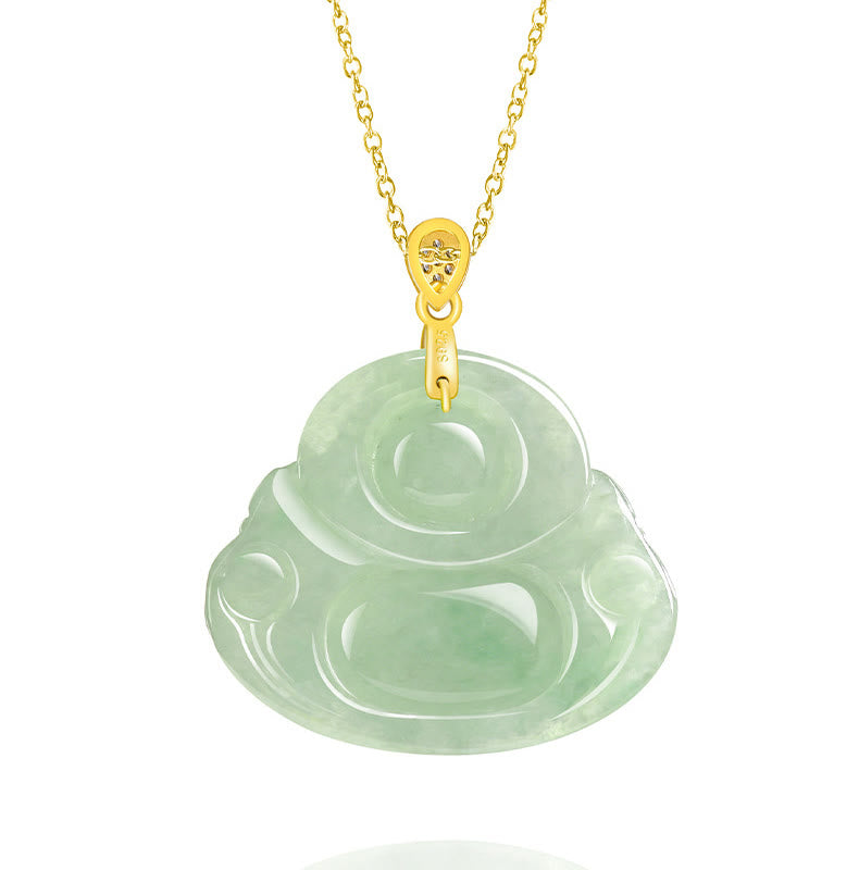925 Sterling Silver Natural Jade Laughing Buddha Luck Prosperity Chain Necklace Pendant - Image 5