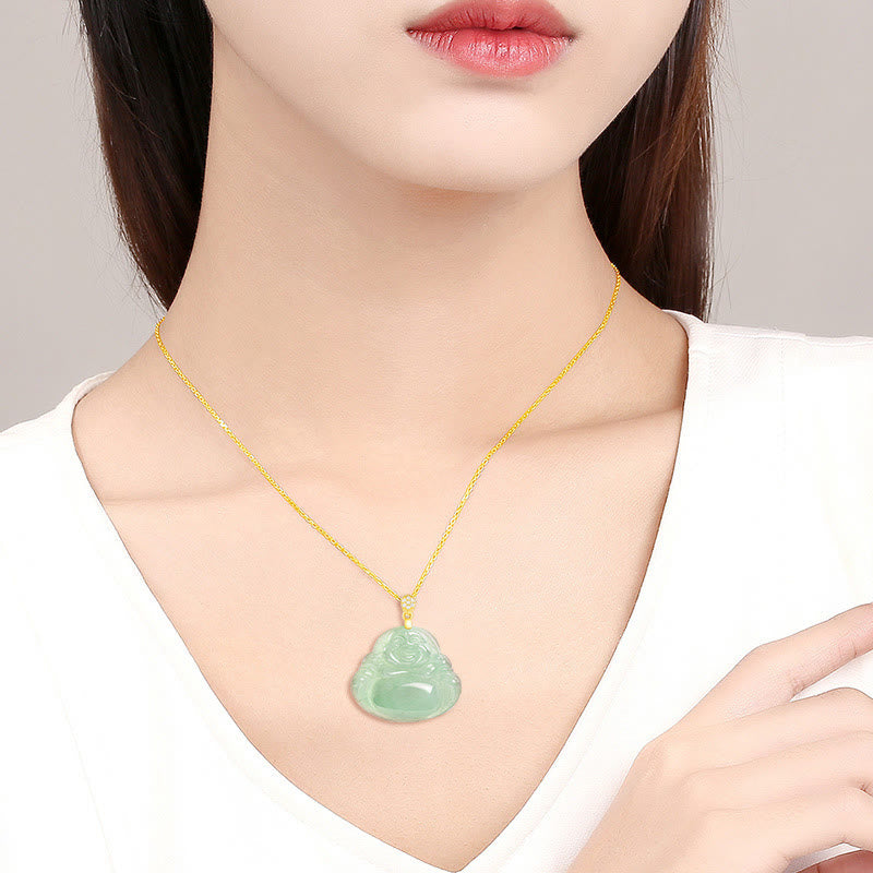 925 Sterling Silver Natural Jade Laughing Buddha Luck Prosperity Chain Necklace Pendant - Image 12