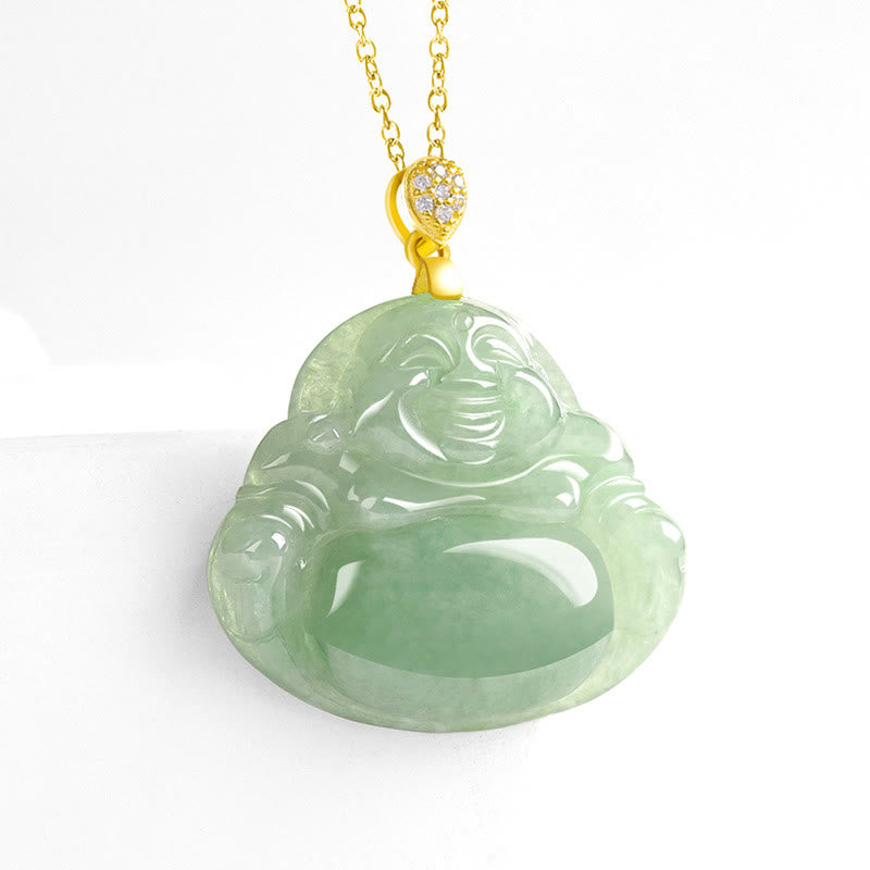 925 Sterling Silver Natural Jade Laughing Buddha Luck Prosperity Chain Necklace Pendant - Image 3