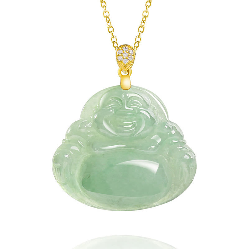 925 Sterling Silver Natural Jade Laughing Buddha Luck Prosperity Chain Necklace Pendant - Image 9