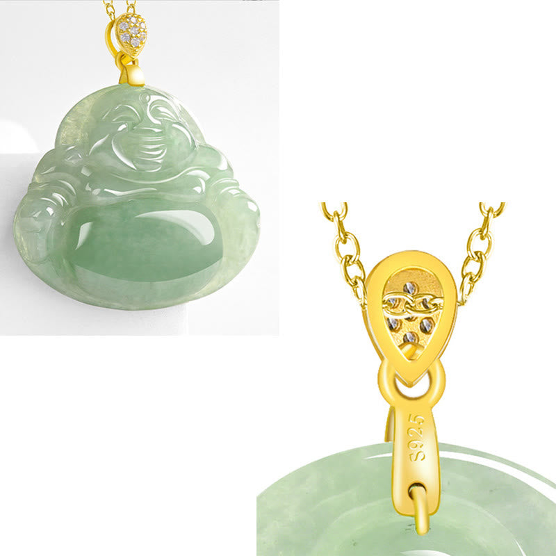 925 Sterling Silver Natural Jade Laughing Buddha Luck Prosperity Chain Necklace Pendant - Image 10
