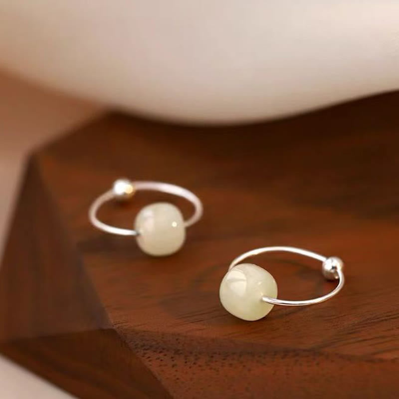 925 Sterling Silver Hetian Jade Bead Luck Earrings - Image 6