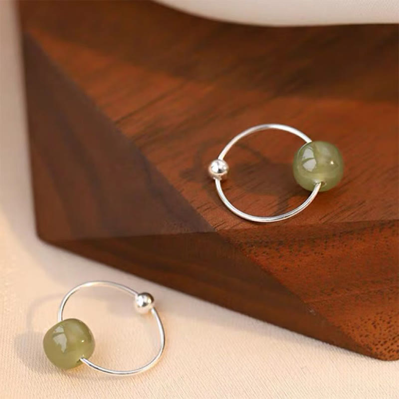 925 Sterling Silver Hetian Jade Bead Luck Earrings - Image 9