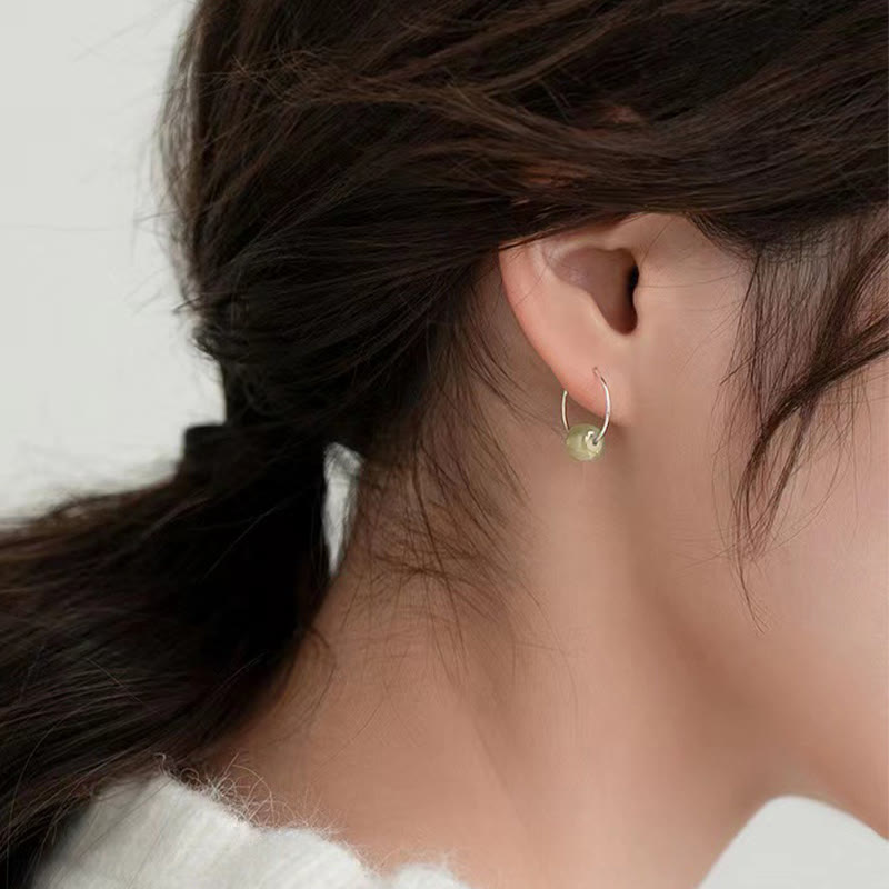 925 Sterling Silver Hetian Jade Bead Luck Earrings - Image 11