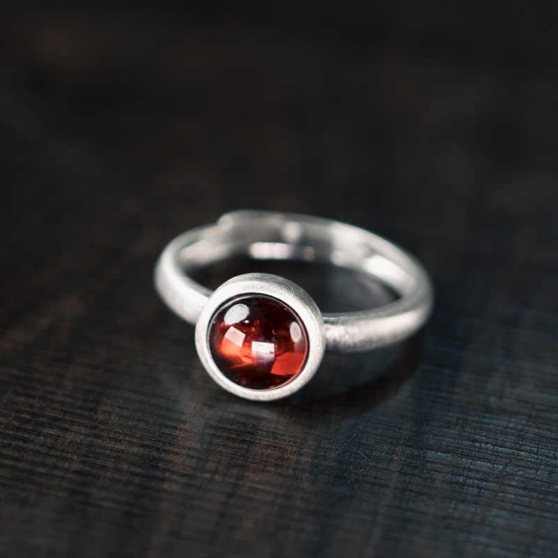 Natural 925 Sterling Silver Garnet Adjustable Protection Ring