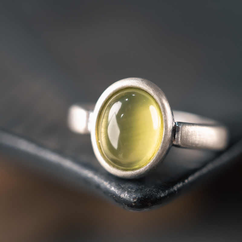 Natural 925 Sterling Silver Prehnite Citrine Adjustable Happiness Ring