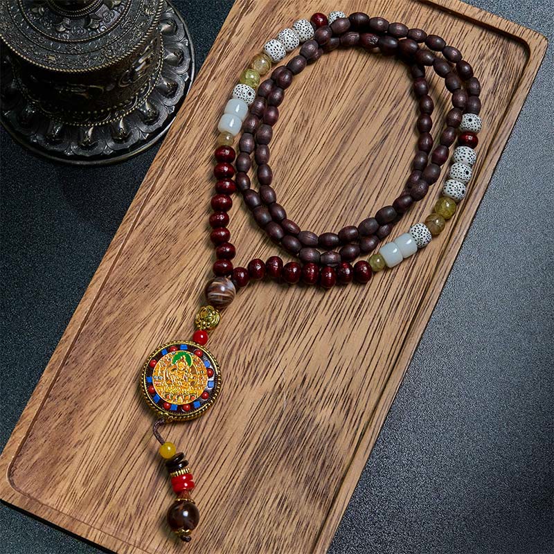 Tibetan Handmade Wood Beads Om Mani Padme Hum Samantabhadra Bodhisattva Purity Necklace Pendant