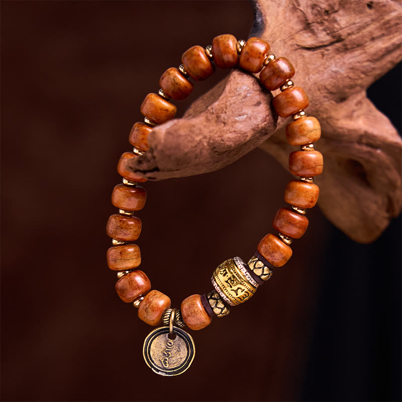 Natural Tibetan Camel Bone Barrel Beads OM Sanskrit Luck Protection Bracelet