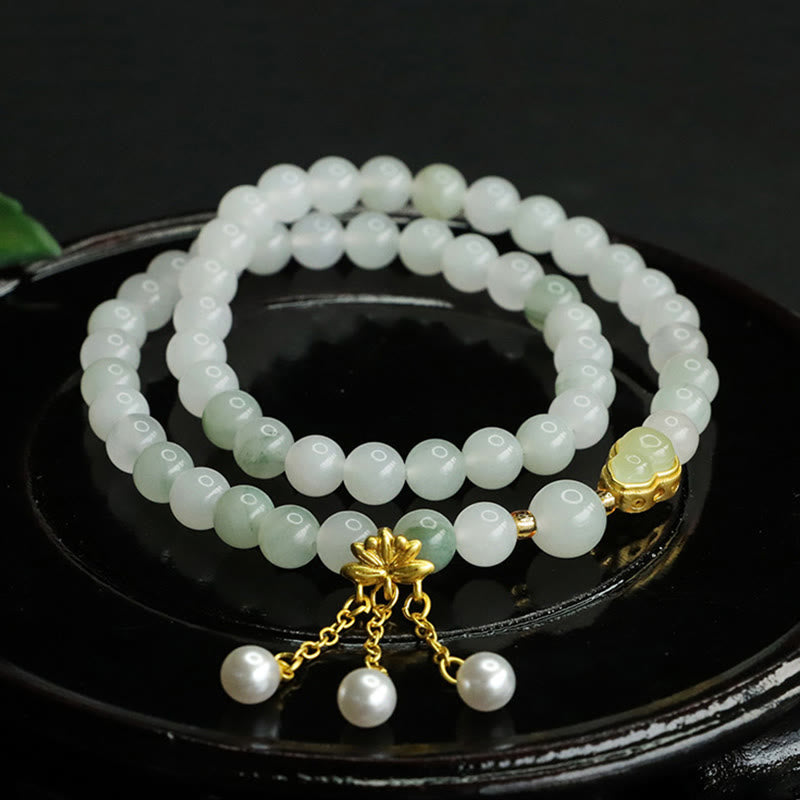 Natural Tianshan Jade Lotus Gourd Double Circle Prosperity Bracelet
