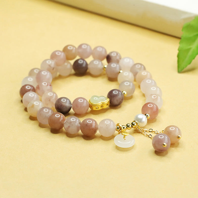 Natural Golden Silk Jade Double Layer Gourd Peace Buckle Luck Bracelet - Image 5