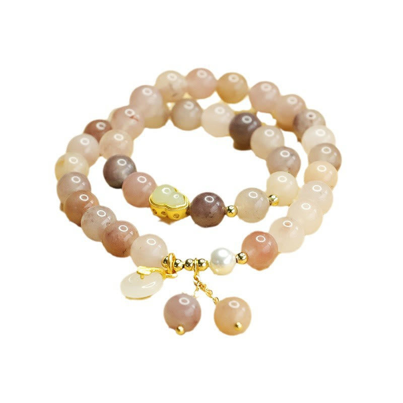 Natural Golden Silk Jade Double Layer Gourd Peace Buckle Luck Bracelet - Image 9