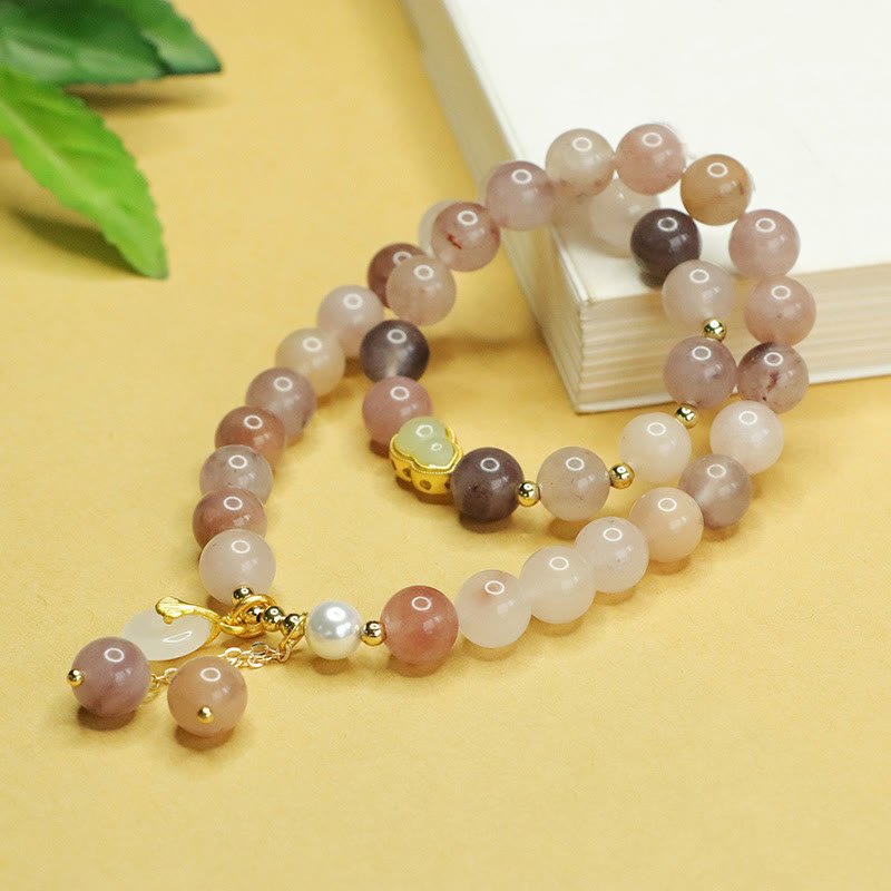 Natural Golden Silk Jade Double Layer Gourd Peace Buckle Luck Bracelet - Image 8