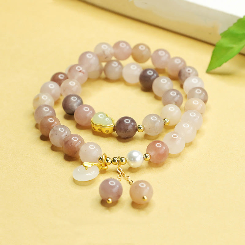 Natural Golden Silk Jade Double Layer Gourd Peace Buckle Luck Bracelet