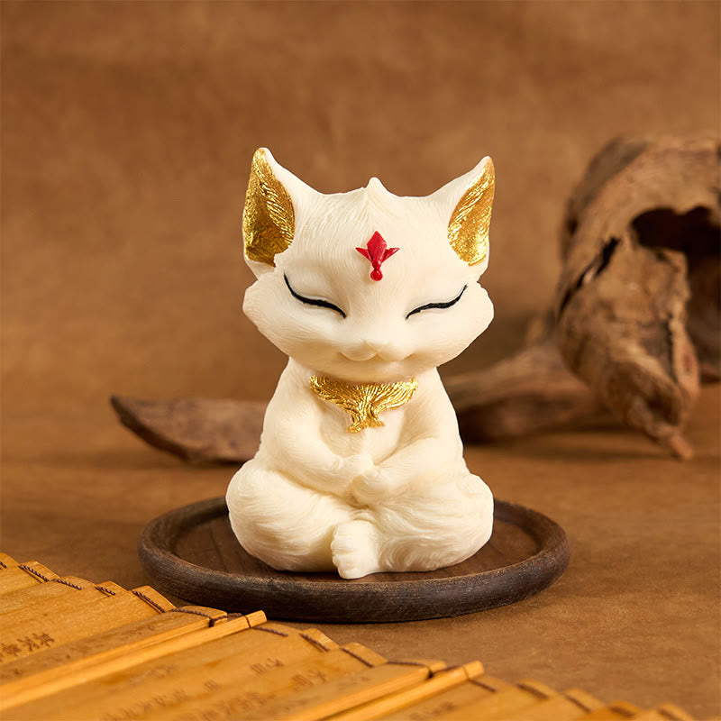 Nine Tailed Fox Carved Ivory Fruit Blessing Home Decoration