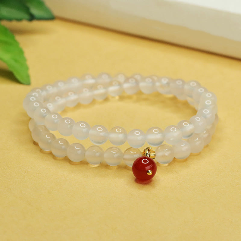 Natural Chalcedony Red Agate Bead Double Layer Harmony Positive Bracelet