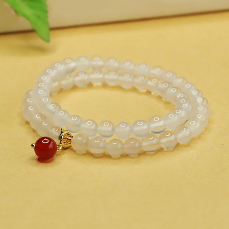Natural Chalcedony Red Agate Bead Double Layer Harmony Positive Bracelet - Image 4