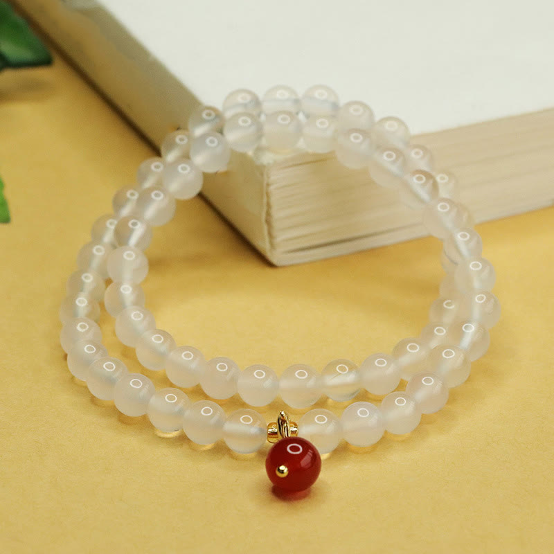 Natural Chalcedony Red Agate Bead Double Layer Harmony Positive Bracelet - Image 3