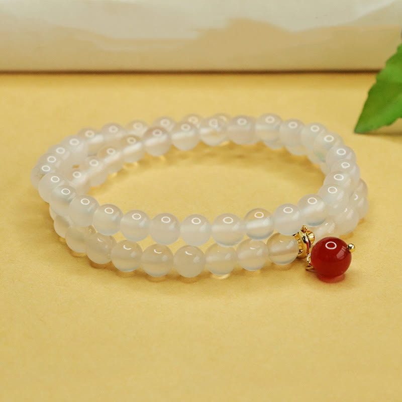 Natural Chalcedony Red Agate Bead Double Layer Harmony Positive Bracelet - Image 6