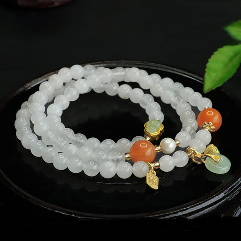 Natural White Jade Multi-layer Gourd Peace Buckle Fu Character Luck Bracelet - Image 6