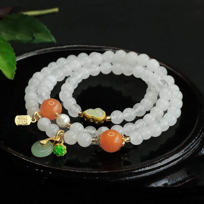 Natural White Jade Multi-layer Gourd Peace Buckle Fu Character Luck Bracelet - Image 3