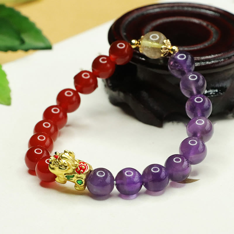Natural Amethyst Red Agate Pi Xiu Balance Bracelet - Image 6