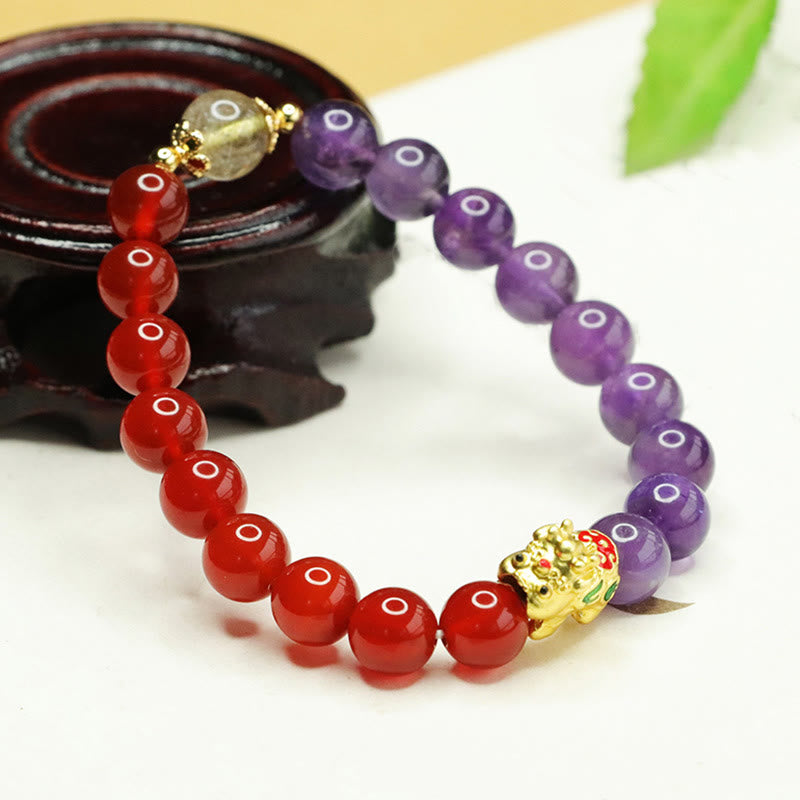 Natural Amethyst Red Agate Pi Xiu Balance Bracelet - Image 3