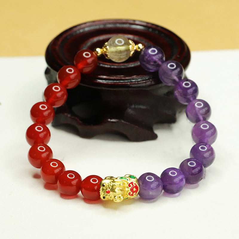 Natural Amethyst Red Agate Pi Xiu Balance Bracelet - Image 5