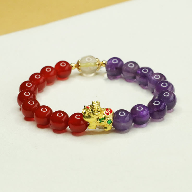 Natural Amethyst Red Agate Pi Xiu Balance Bracelet