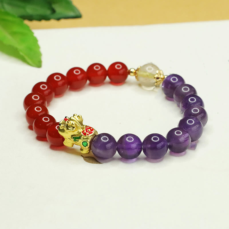 Natural Amethyst Red Agate Pi Xiu Balance Bracelet - Image 4