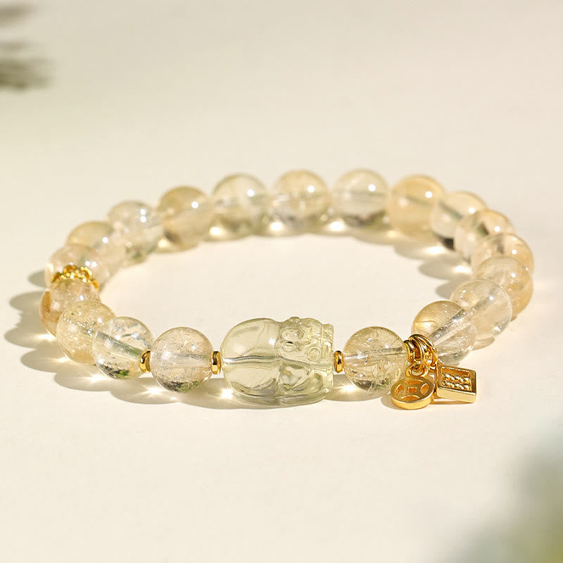 Natural Citrine PiXiu Copper Coin Protection Bracelet