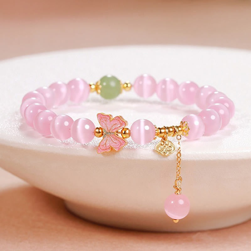 925 Sterling Silver Cat's Eye Hetian Jade Butterfly Peace Lock Charm Peace Bracelet
