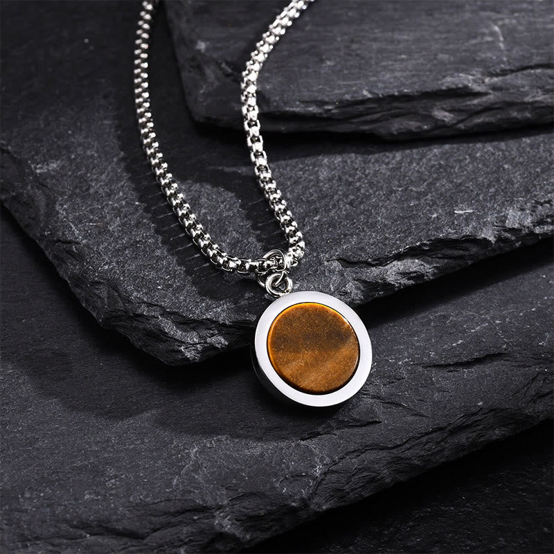 Natural Stone Turquoise Tiger Eye  Lazurite Malachite Titanium Steel Purification Necklace Pendant