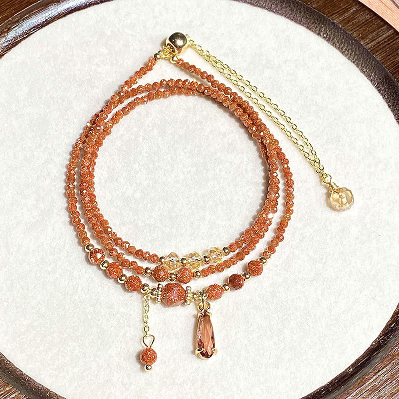 Natural 2mm Goldstone Beads Positive Multi Layer Bracelet - Image 8