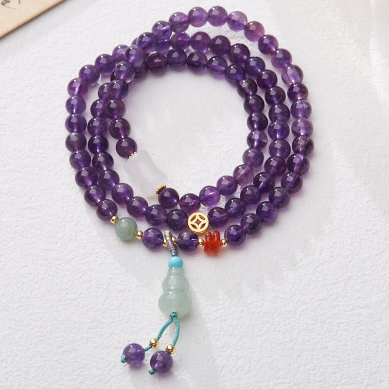 Natural Amethyst Beads Coin Hanging Gourd Chalcedony Lotus Balance Multi-layer Bracelet