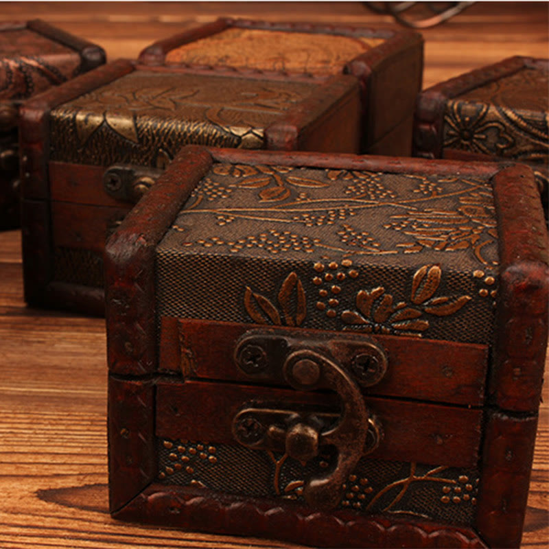 Retro Small Square Wood Jewelry Box Lotus Grass Flower Grape Copper Coin Daffodil Jewelry Storage Box - Image 15