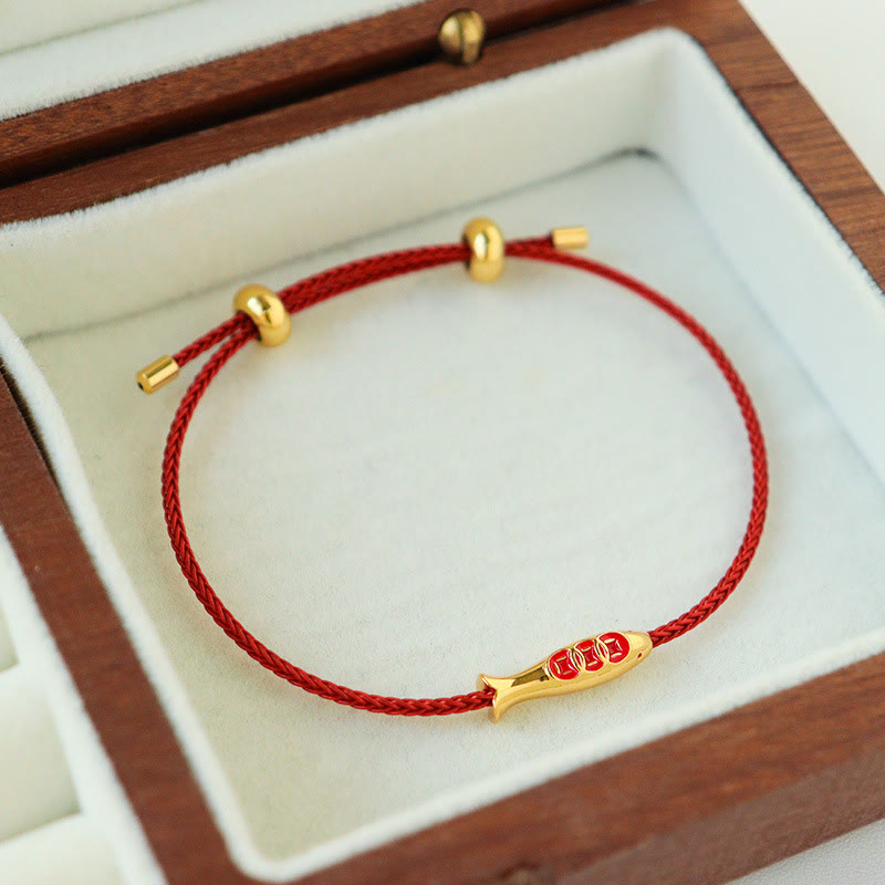 Brass Koi Fish Red String Wealth Bracelet