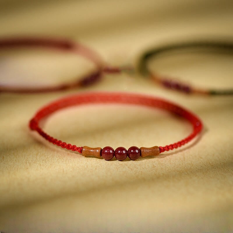 Cinnabar Beads Peach Wood Blessing String Bracelet