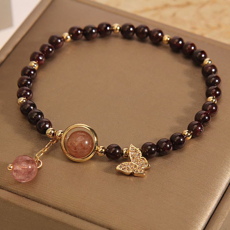 Natural 3mm Ultra-thin Garnet Strawberry Quartz Butterfly Calm Bracelet - Image 2